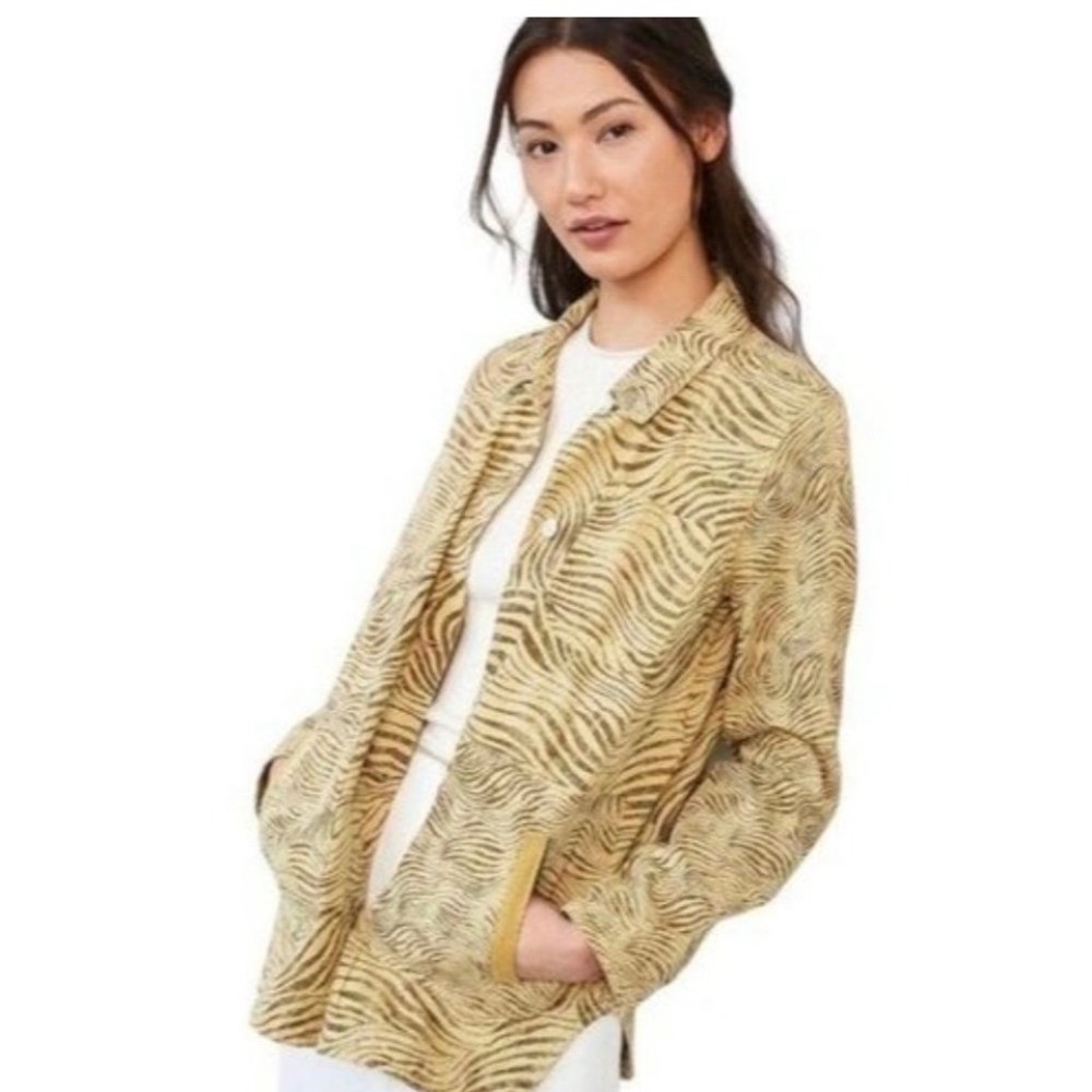 Anthropologie Pilcro Zebra-Striped Utility-style Shirt Jacket Shaket Brown Small